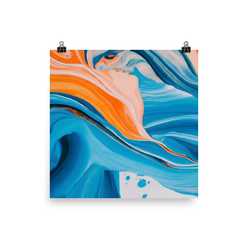 Poster Abstract Art Painting Blue Orange Girl Square