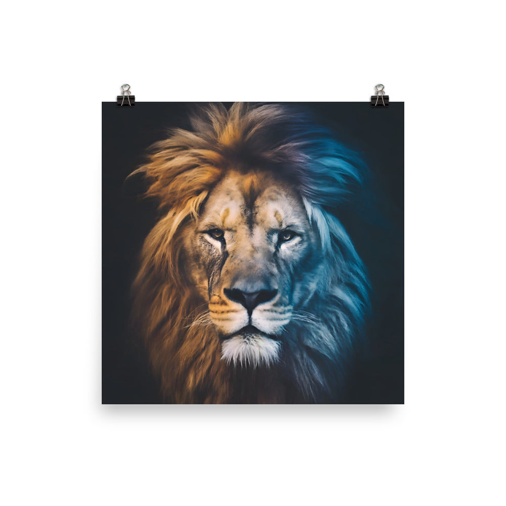 Poster Lion Blue Brown Art Square