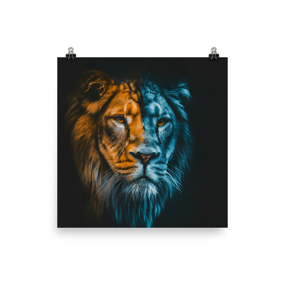 Poster Lion Dark Blue Art Square