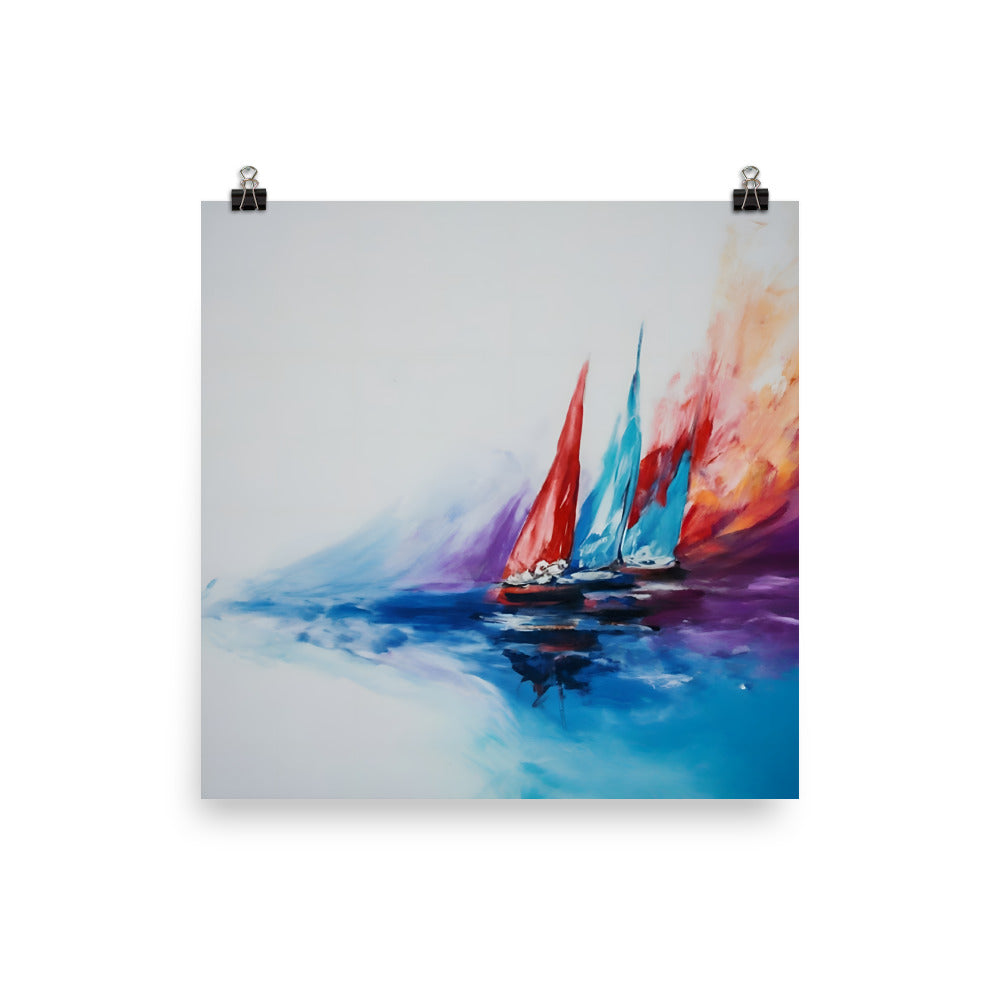 Poster Abstract Boat Ocean Waves